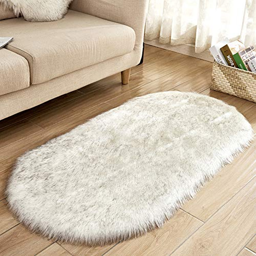 GUOCU Tappeto Salotto Pelo Lungo Ovale Pelliccia Sintetica Soffice Scendiletto Tappeto Peloso Piede Pad Moquette Peluche Antiscivolo Tappetino Tappeti Soggiorno Divano Camera da Letto A 60x120CM