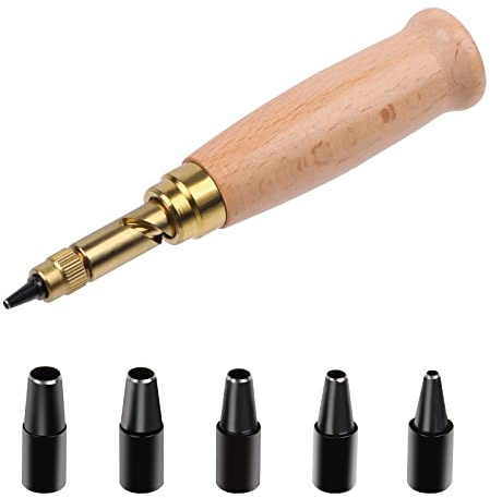 Outil de Perforation de Cuir Automatique, Perforatrice de Cuir avec 6 Poinçons de Trou Remplaçable pour Couture, Carte de papier et Artisanat (1.5mm - 4mm)
