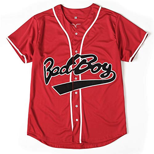 Camiseta de béisbol Bad Boy 10, unisex de los años 90 para hombres y mujeres, camisa de hip hop para fiesta de cumpleaños, club y vestido de pub, Rojo, Medium