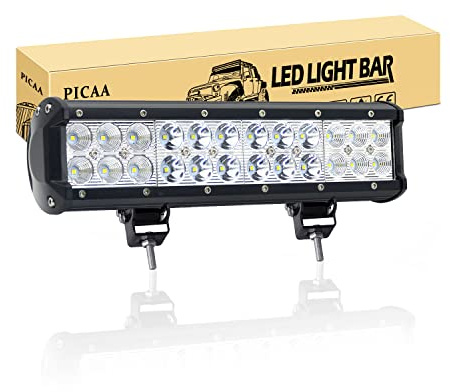 PICAA Led Arbeitsscheinwerfer Light Bar，12 Zoll 30 cm 72W Led Lichtbalken | Zweireihiges，12V 24V, Zusatzscheinwerfer Bar, Spot Flutlicht Kombination, für SUV Offroad ATV UTV Traktor 4x4 Auto,6000K