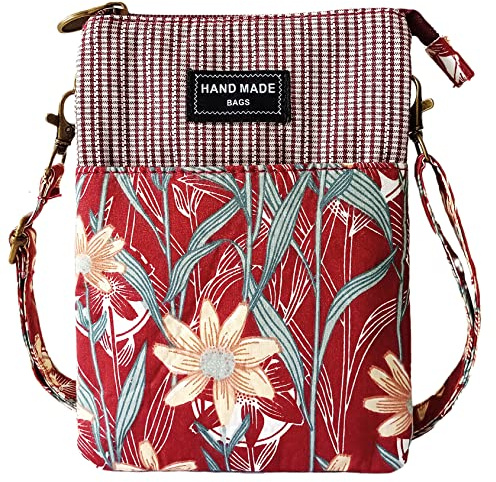 LassZone Sacs à main bandoulière mignons en toile Sac pour téléphone portable Portefeuille Motif feuilles Petite pochette à monnaie Sacs pour femmes et filles, Taille unique