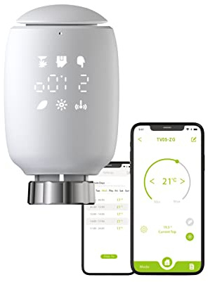 Qiumi Zigbee Thermostat pour radiateur eTRV, Alexa, Googlehome, taille compatible avec la plupart des vannes, la direction de la police d'affichage est réglable