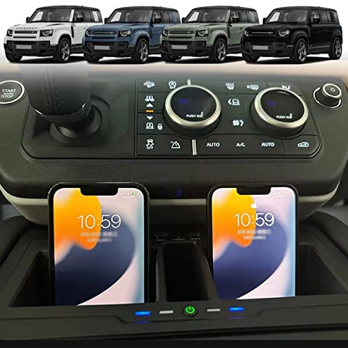 Dubbel Trådlös Billaddare för Land Rover Defender 90 110 130 2020-2023, 15W Qi Snabbladdningstelefonladdare med 27W USB-A & Type-C-Port, Present till Land Rover-ägare