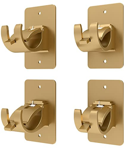 4 Pieces Self Adhesive Curtain Rod Bracket Universal Plastic Curtain Rod Holders, No Drill Curtain Rod Brackets Curtain Rod Hooks for Bathroom, Bedroom, Livingroom, Kitchen (Gold)