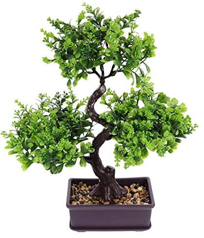 GANAZONO Artificial Bonsai Tree Faux Potted Plant Desktop Ornament 14.17X11.81X3.94In No Watering Needed Home Office Decor