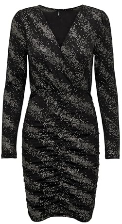 ONLY Onlnew Pella L/S Wrap Foil Dress JRS Robe Portefeuille, Noir/détails : drizzling Dots Or, S Femme