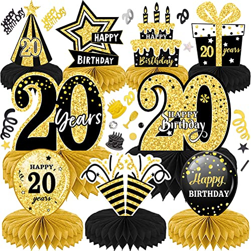 LWAIX 20. Geburtstag Männer Frauen 10Stk Geburtstag Dekoration | Tischdeko Bienenwabe Mittelstück für Waben-Tischdekoration Party Zubehör Tischdekorationen Papier(20)