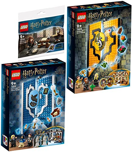 LEGO Harry Potter 3er Set: 76411 Hausbanner Ravenclaw, 76412 Hausbanner Hufflepuff & 30392 Hermines Schreibtisch