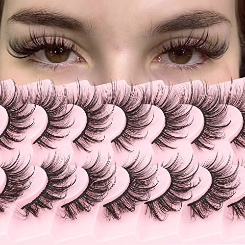 Geeneiya Lashes Wispy Mink Natural Eyelashes Spikes Lash Extensions Look Fluffy False Eyelashes 18mm Long Strip Lashes Cat Eye Eyelashes Fairy Look 7 Pairs Multipack