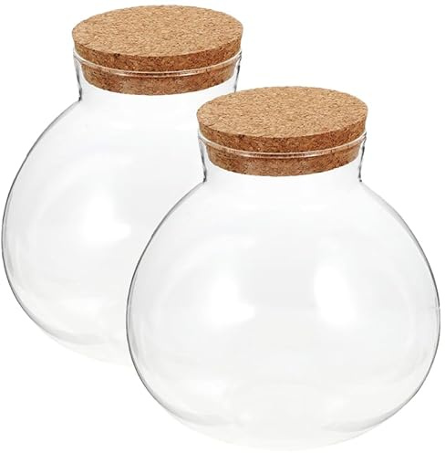 Operitacx Botella De Vidrio Transparente 5.90 Pulgadas Tarro De Cristal Para Terrario Boca Ancha Con Tapa De Corcho Para Decoración De Jardín Y Oficina Microlandscape
