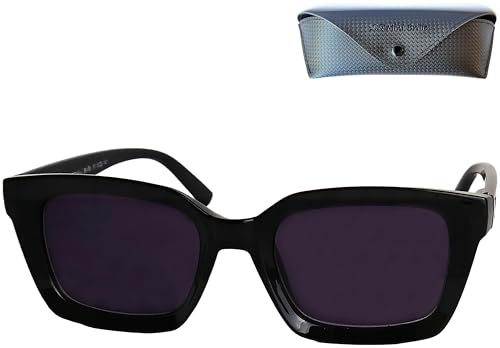 Mini Brille - Occhiali da Sole da Lettura Donna – Forma di Cateye Quadrati – Montatura Spessa Nero in Plastica con Custodia, Ideali Occhiali per Lettura & Sole + 1.5 Diottrie