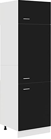Tidyard Armadio,Armadietto,da Cucina,per Frigorifero,Salvaspazio,Moderno,con Ripiani in Truciolato,Nero,60x57x207,Mobiletto da Cucina Salvaspazio Moderno,Mobile per Frigorifero Moderno