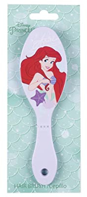 Spazzola per capelli per bambini della Sirenetta, colore viola, durevole e resistente, design con Ariel sul retro e stella marina, prodotto originale progettato in Spagna