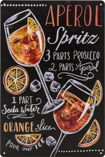 30 x 20 cm - Retro Blechschild, Bar Schild, Cocktail Rezept, Summer Feeling - Aperol Spritz - Prosecco (Rezept Tafel)