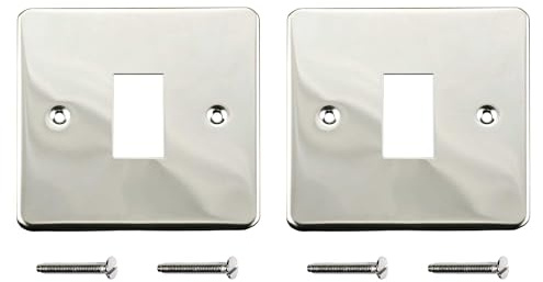 ElekTek Twin Pack Chrome Plated Single Light Switch Polished Metal Cover Plate Conversion - No Wiring or Switch Removal Necessary - New Screws Included