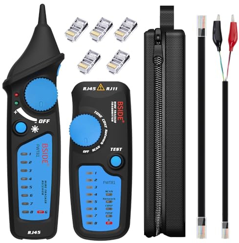 BSIDE Wire Tracker RJ45 RJ11 Network Cable Tester, Dual knob with Anti-Interference, Telephone Line Tracer Internet LAN Wire Finder Toner Network Cable Collation Continuity Checker with Carrying Case