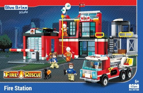 BlueBrixx Kids 107160 - Stadtfeuerwehr: Feuerwache aus aus Klemmbausteinen mit 523