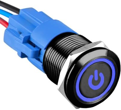 ETOPARS Schwarze Schale 19mm Kippschalter 12V 5A Auto Wippschalter Metall Druckschalter Wasserdicht EIN/AUS Taste Schalter mit Drahtstecker Blau Licht Leistung Symbol