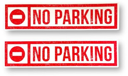 2 PACK - Small 150mm X 35mm NO PARKING RED STAMP Self Adhesive Stickers - White/Red, No Unauthorised Vehicles, Sign, Caution, Driveway Warning, Private Property SG262