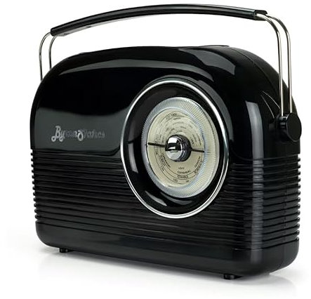 ByronStatics Portable Radio Small, FM Radios with Bluetooth Speaker, Radios Mains or Battery Operated, Headphone Jack, for Home Outdoor, Black