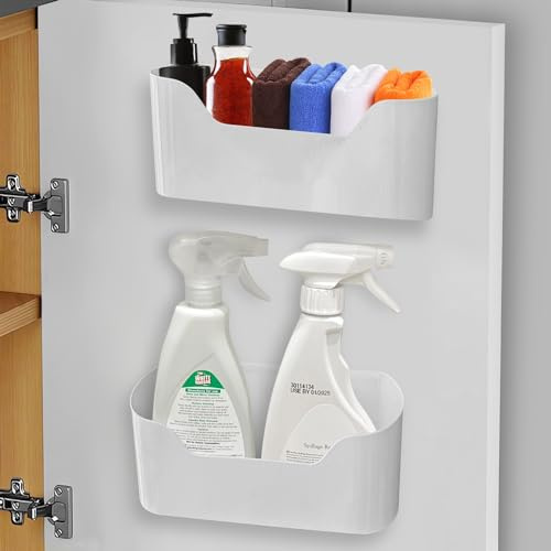 TopTidyHome Kitchen Door Storage Organiser 2 pack with Self-Mounting Pads, Under Sink Storage, Self-Adhesive Door Mounted Organiser, for Kitchen/Office/Utility.