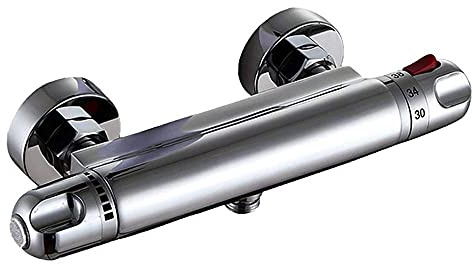JOMRTS Classic Bath Mixer Thermostat, Bathtub Thermostatic Bathtub Tap, Bathroom Wall Mounted Ceramic Thermostatic Valve Mixer Cold Hot Faucet, Brass Chrome