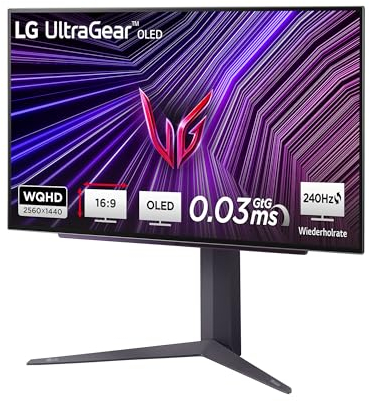 LG UltraGear OLED 27GS93QE Monitor Gaming 27, QHD (2560x1440), OLED, 240Hz, 0,03ms (GtG), G-Sync, FreeSync Premium Pro, HDR 400 True Black, HDMI 2.1, DisplayPort, Nero