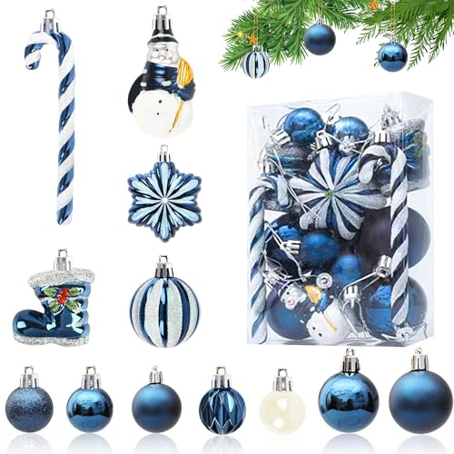 Set de Adornos de Navidad 34 Piezas de Plástico para el Árbol - Azul 13/8/6/3cm - Decoración Navideña