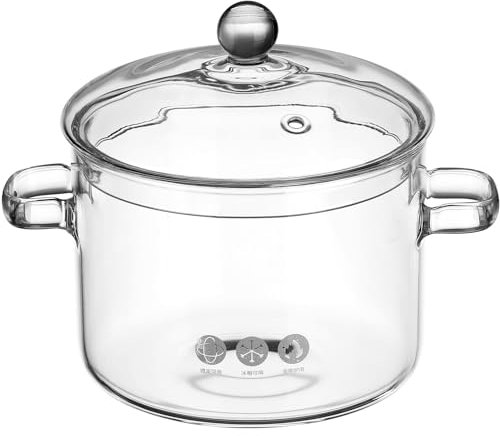 Clear Glass Simmer Pots for Cooking on Stove, Glass Stew Soup Cooking Pot with Lid Kitchen Thickened Stockpot Large Serving Bowl, 1.5L