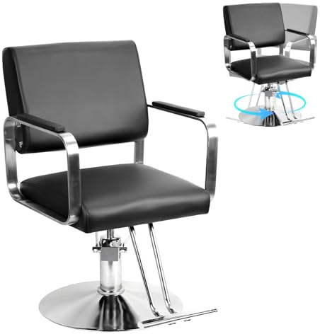 yulewiix Salonstuhl, hydraulisch, höhenverstellbar, Friseurstuhl, robust, für Schönheitssalon und Shampoo, Schwarz