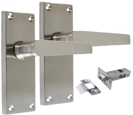 Epsom Door Handle Satin Nickel Straight Door Handle Set - Victorian Style Internal and External Lever Door Handles with Backplate 118mm x 42mm Sets (Pair of Latch Handles + Tubular Latch)