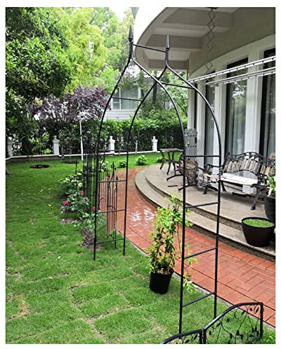 Garden Arch,Garden Arch Frame for Climbing Plant Bridal Party Decoration Pergola Arbor, Lightweight Rose Trellis Metal Wedding Archway Gothic Style (Black) 8.2 Ft High x 4.6 Ft Wide