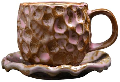 Juego de tazas de café retro de 500 ml, taza de café con plato de cerámica, taza de leche hecha a mano, taza de leche de gres, juego de tazas de té divertidas, taza de capuchino de cerámica