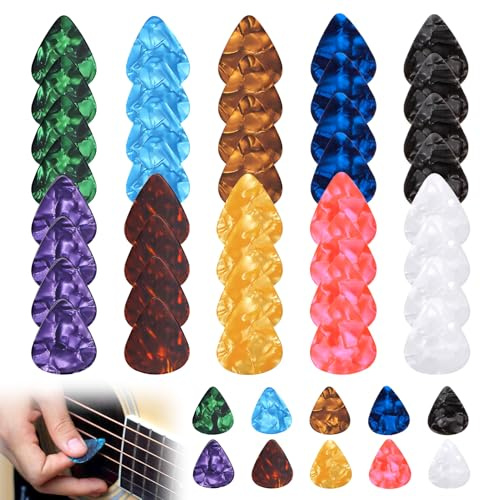 50pcs Guitar Picks - Mixed Colorful Plectrums for Acoustic & Electric Guitar - 0.46mm Thickness
