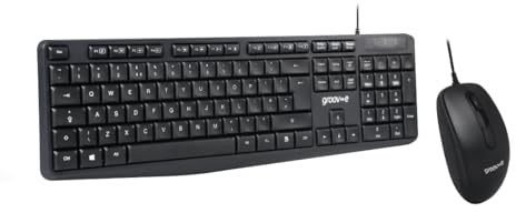 Groov-e Wired Full-Size Keyboard and Mouse Combo, Black | Computer Accessories for Laptops and PCs, Ergonomic Design, Silent Keys, USB Connection, Compact Mouse, Qwerty Keyboard