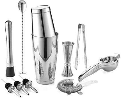 QTANZIQI Kit de Herramientas para cócteles, Kit de Barman, Incluye coctelera, Cuchara, vertedor, exprimidor, Pinzas para Hielo
