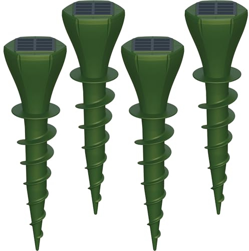 Phosooy 4 Packs Solar Mole Repellers, Gopher Deterrent Device with Vibrating Motor & Spiral Drill Ground Stake, IP65 Waterproof Lawn Garden Yard Pest Repellents Driving Away Vole Groundhog Snakes