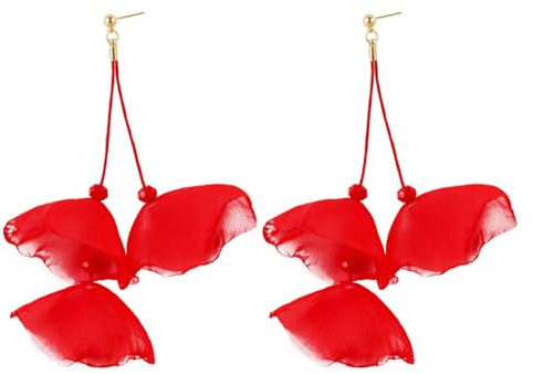 TTPSRY Blütenblatt Ohrringe Stoff Blumen Ohrhänger Textil Schmuck Damen Tropfen Ohrstecker Lang Hängend Leicht