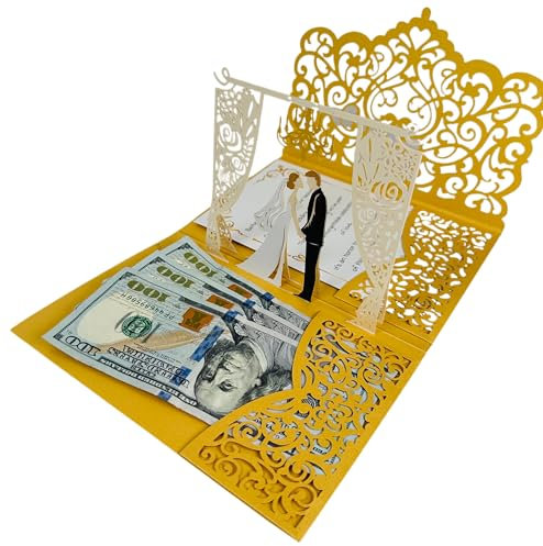 Wedding Cards for Bride and Groom - Pop-Up Congratulations Card with Money Holder for Cash Gift – Elegant Marriage Card for Bridal Shower, Wedding Shower, Son & Daughter in Law, Engagement, or Newlyweds with Envelope (Moonlit Whisper)