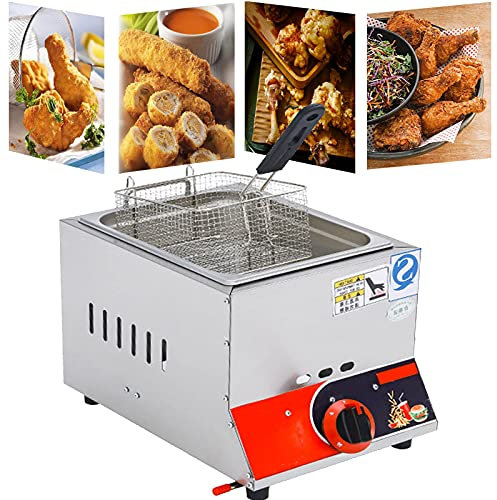 Friteuse à gaz commerciale, 22 L, grande capacité, en acier inoxydable, avec paniers amovibles, puissance de feu réglable, facile à nettoyer