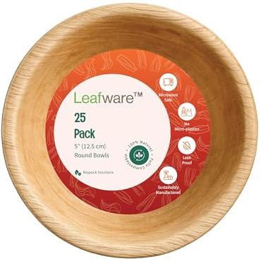 Leafware® 25-Pack 5-Inch Areca Palm Leaf Bowls – Compostable, Leak-Proof, Eco-Friendly Disposable Bowls for Party, Catering, Soup & Salad