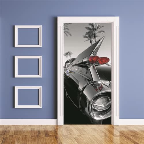 Türaufkleber Selbstklebendes Wandbild Schwarzes Auto Tür-Poster Aufkleber Wohnzimmer Kinderzimmer Restaurant Hotel Abnehmbare Türfolie(95x215cm)