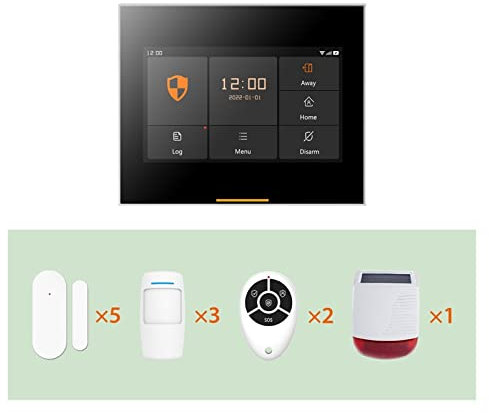 Système de sécurité Domestique, Système d'alarme de sécurité à Domicile GSM sans Fil Tuya Smart avec sirène Solaire extérieure Compatible(Ost-03-H501-2G-set-O)