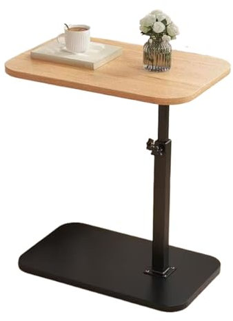 Pzuryhg Table d'appoint en bois, plateau rotatif pour ordinateur portable, TV, table de chevet réglable, design pivotant à 360°, structure peu encombrante, idéale pour salon, chambre à coucher, étude