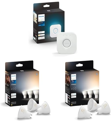Philips Hue Starterpaket – GU10 – mit 6 Spots – Warm- bis Kaltweißes Licht – Inkl. 1 Hue Bridge – Hue White Ambiance warmweißes- bis katlweißes Licht, smarte Lichtsteuerung über Sprache und App