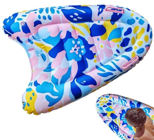Aufblasbares Surfbrett mit Griffen, buntes Surf-Bodyboard, Sommer-Wasserspielzeug für STR-and, Pool, sichere schwimmende Surfmatte zum Schwimmenlernen, leichtes Boogie-Board für Erwachsene
