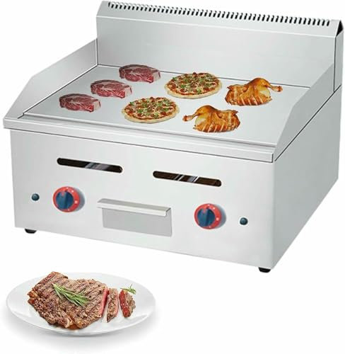 BTOIASYHF Restaurant Gas Griddle 2 Burner Manual Heavy Duty Flat Surface | Portable Stainless Steel Propane Gas Grill for Barbecue, Home Cooking