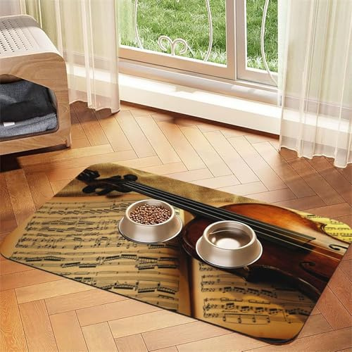 Violino E Libro Stampa Pet Feeding Mat Per Cani E Gatti Assorbente Impermeabile Cane Food Mat Antiscivolo Pet Bowl Placemat Quick Dry Floor Protector Tovaglia in Pelle