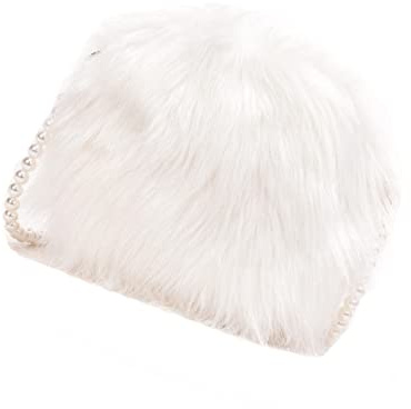 VERDANVERSE Plüsch Umhängetasche Damen Rund Mit Perlenkette Weiche Crossbody Bag Für Handy Und Kleinigkeiten Für Alltag Shopping Freizeit Ausgehen Und Feiern