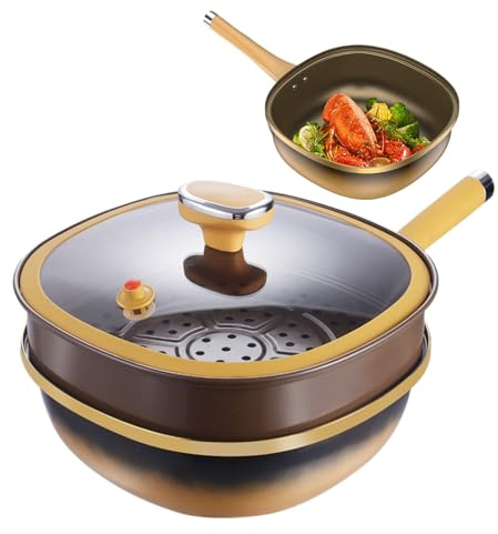 Générique Poêle Antiadhésive Non Toxique De Titane Avec Couvercle, 10x30cm Grande Poele Anti Adhesive, Avec Poignée Résistante À La Chaleur, Les Cuisinières À Gaz Et Autres Types De Cuisinières